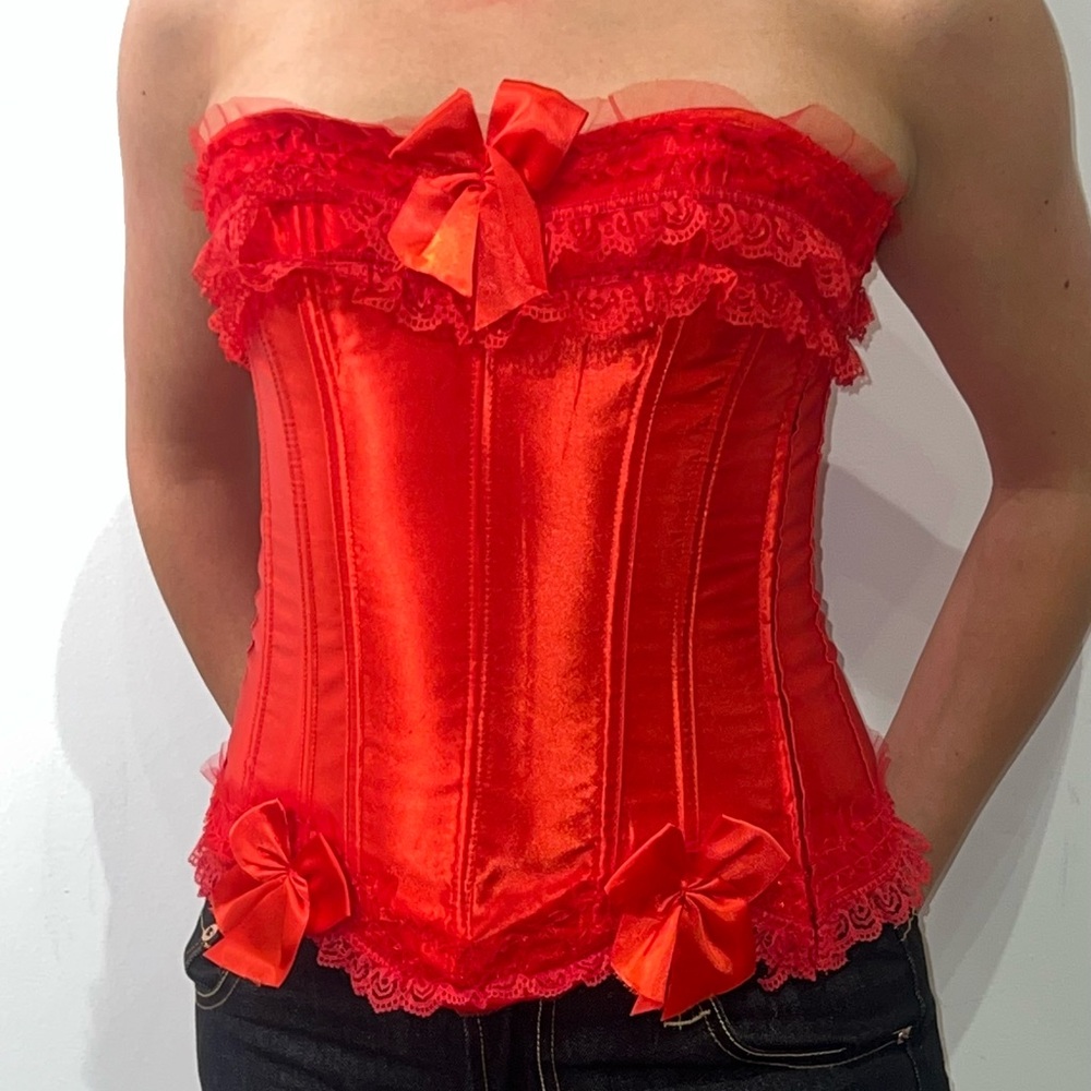 Red Lace Corset Top with Bows